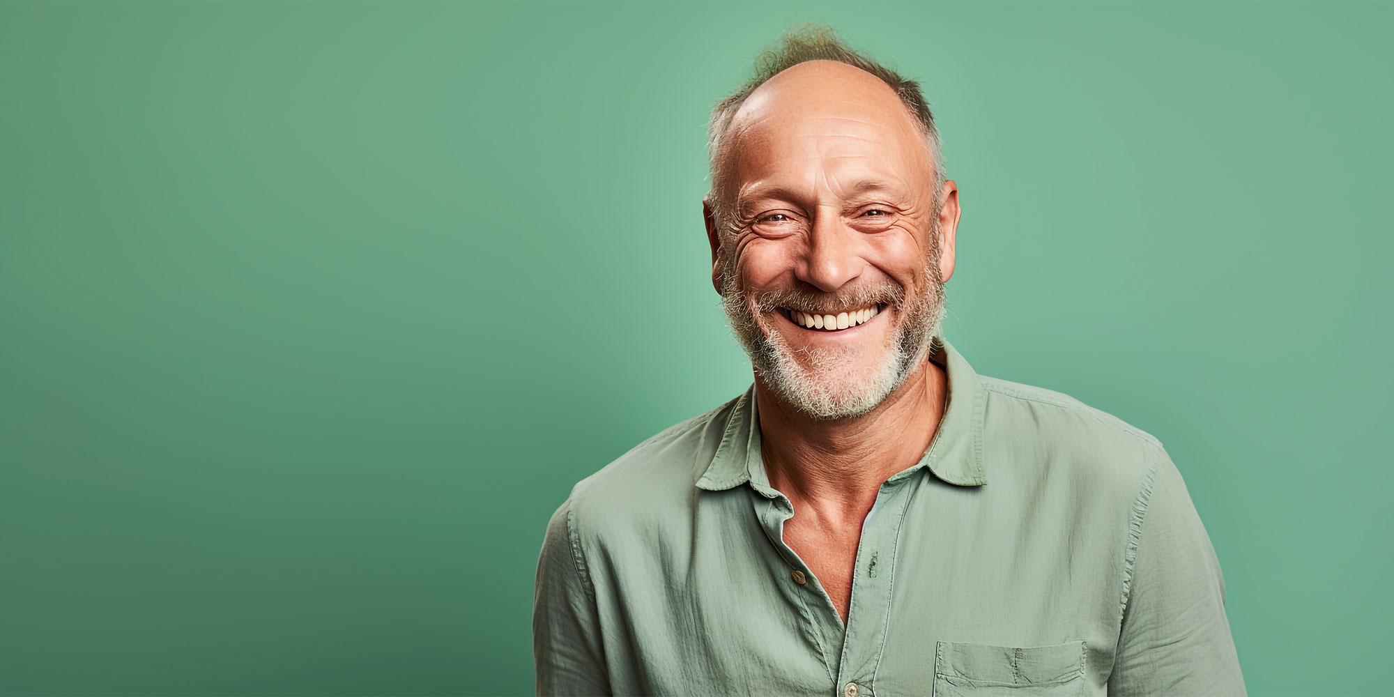 Happy smiling middle aged adult man on a solid background
